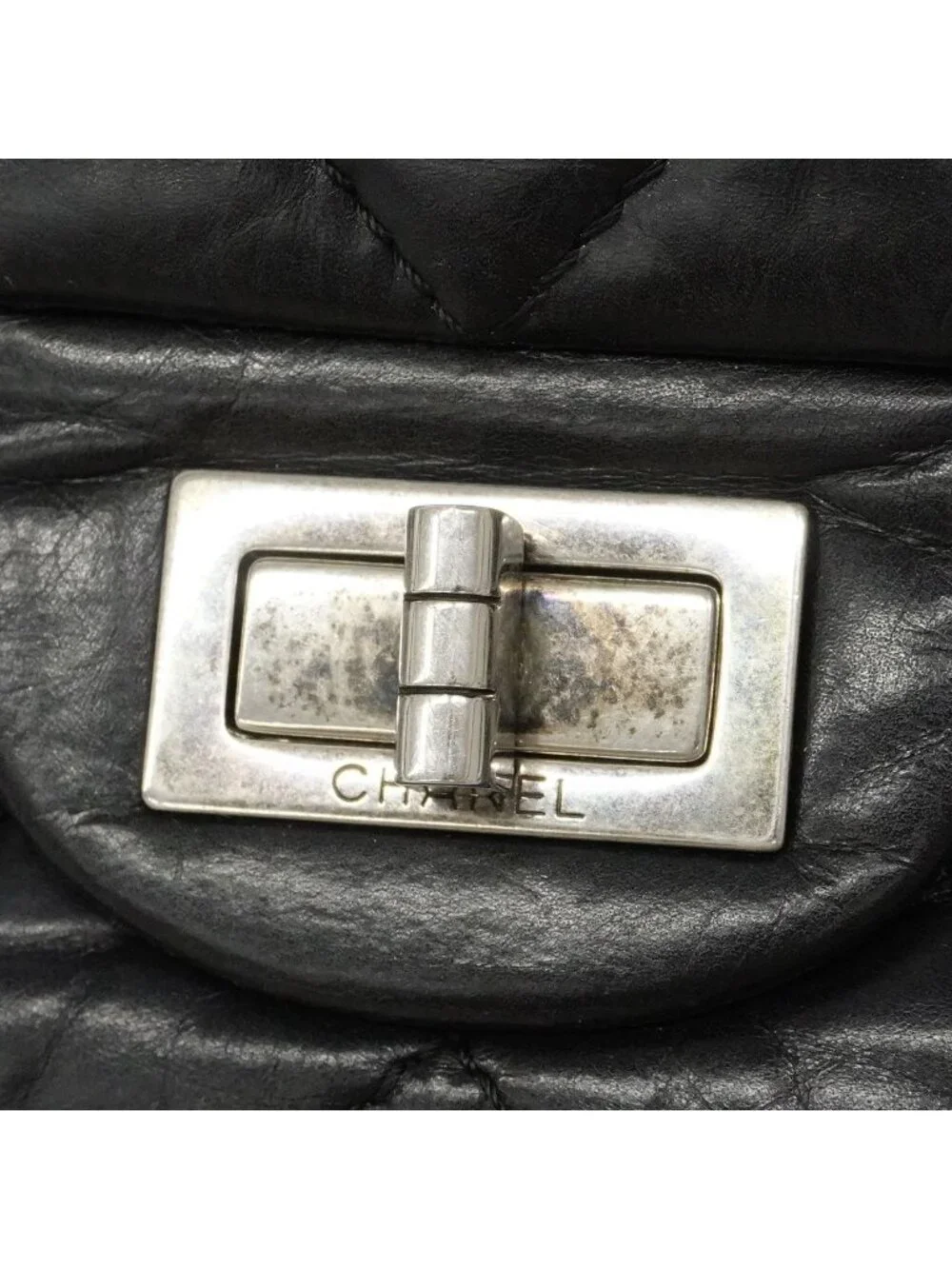 Chanel Shoulder Bag 2.55 Quilted Leather Black Silver